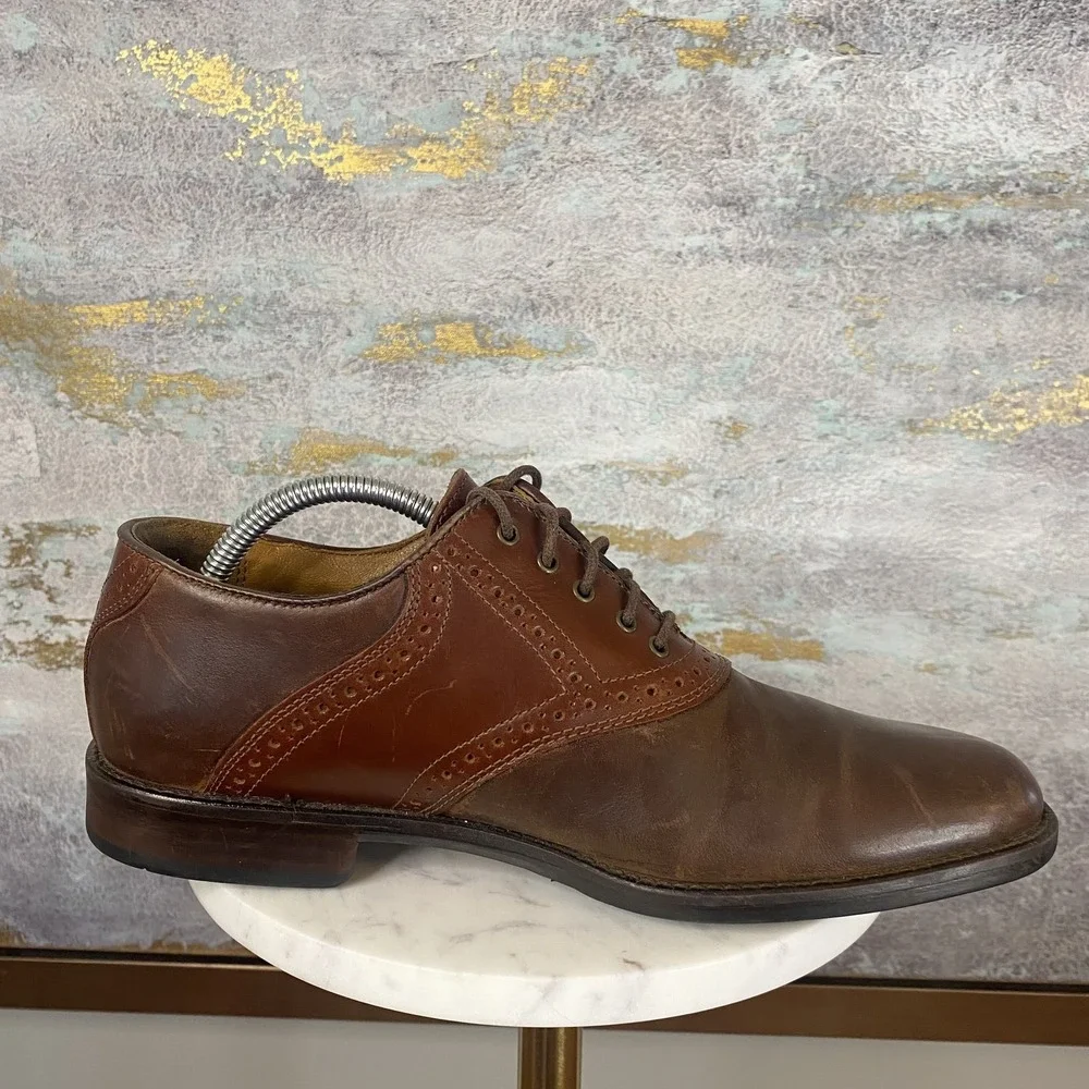 Johnston & Murphy Shoes Mens Size 8.5 B Brown Leather Saddle Brogue Dress Derby